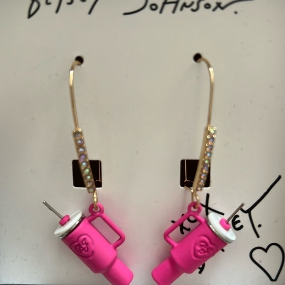 BETSEY JOHNSON Earrings Pink Stanley Cup Inspired Tumblers NEW - Picture 8 of 11
